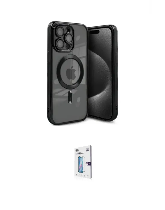 ieg™ iPhone 15 Pro Kılıf Nova Işık Özel Seri - Siyah Bilvis 0.18mm Plus Cam Ekran Koruyucu