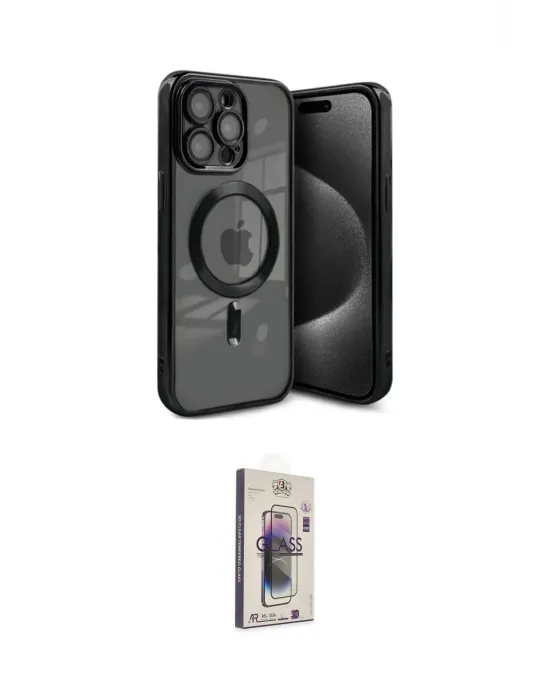 ieg™ iPhone 15 Pro Kılıf Nova Işık Özel Seri - Siyah Bilvis 3D Cam Ekran Koruyucu