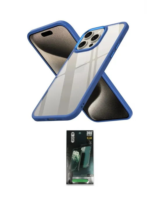 ieg™ iPhone 15 Pro Kılıf Nova Işık Serisi - Şeffaf 360 Full Body Arka Koruyucu