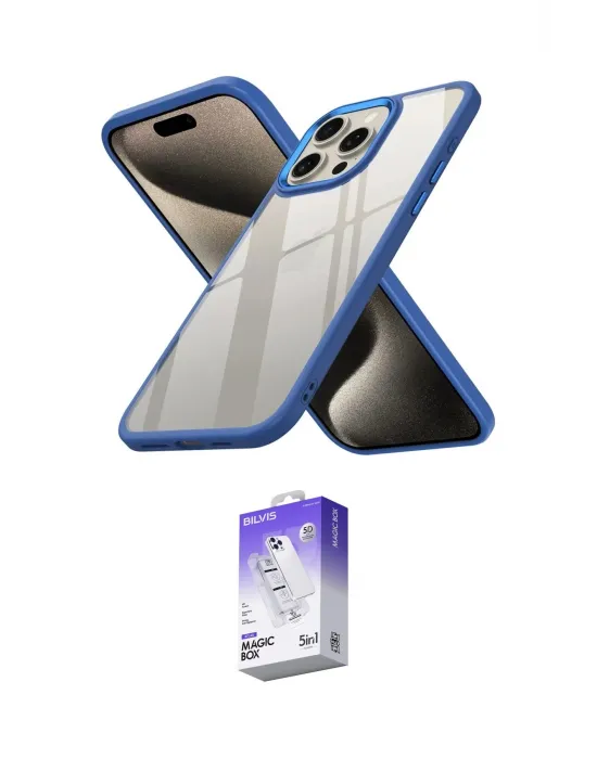ieg™ iPhone 15 Pro Kılıf Nova Işık Serisi - Siyah Bilvis 5in1 3D Magic Cam Ekran Koruyucu