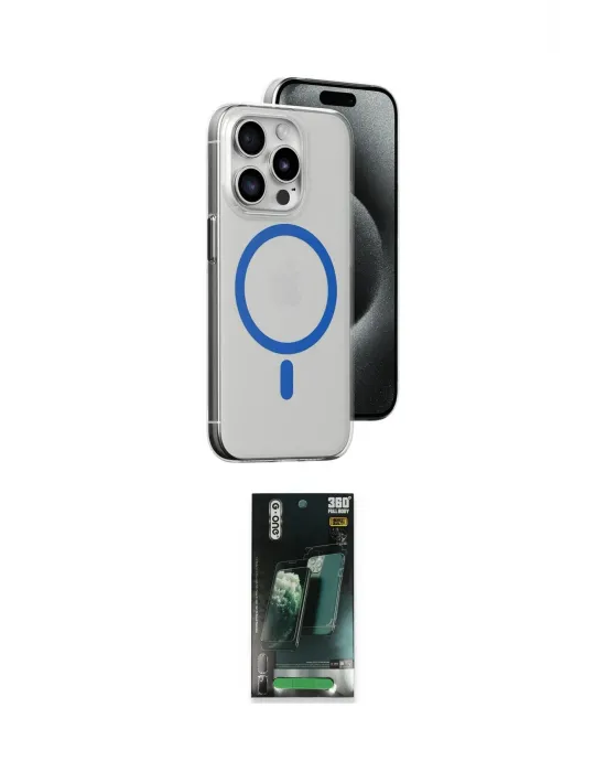 ieg™ iPhone 15 Pro Kılıf Odak Form Özel Seri - Şeffaf 360 Full Body Arka Koruyucu