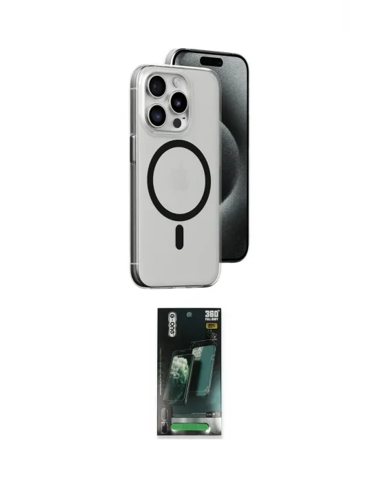 ieg™ iPhone 15 Pro Kılıf Odak Form Özel Seri - Şeffaf 360 Full Body Arka Koruyucu