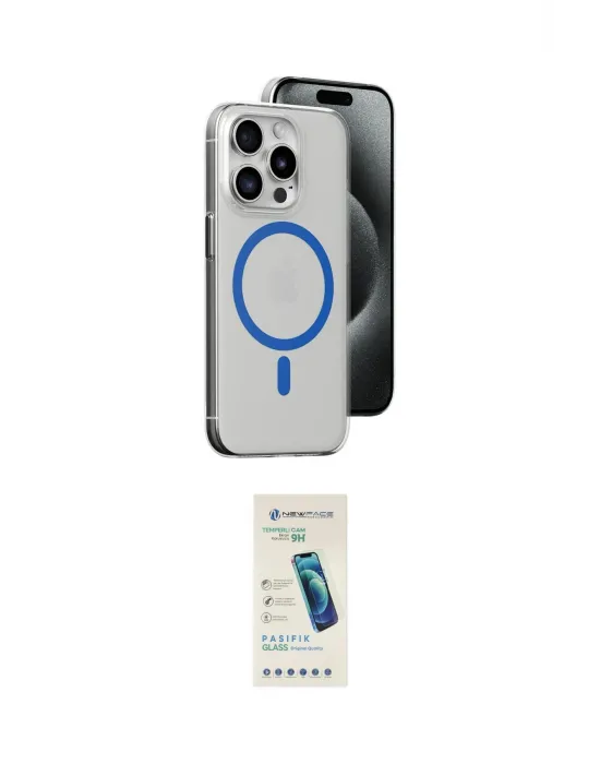 ieg™ iPhone 15 Pro Kılıf Odak Form Özel Seri - Şeffaf Pasifik Cam Ekran Koruyucu