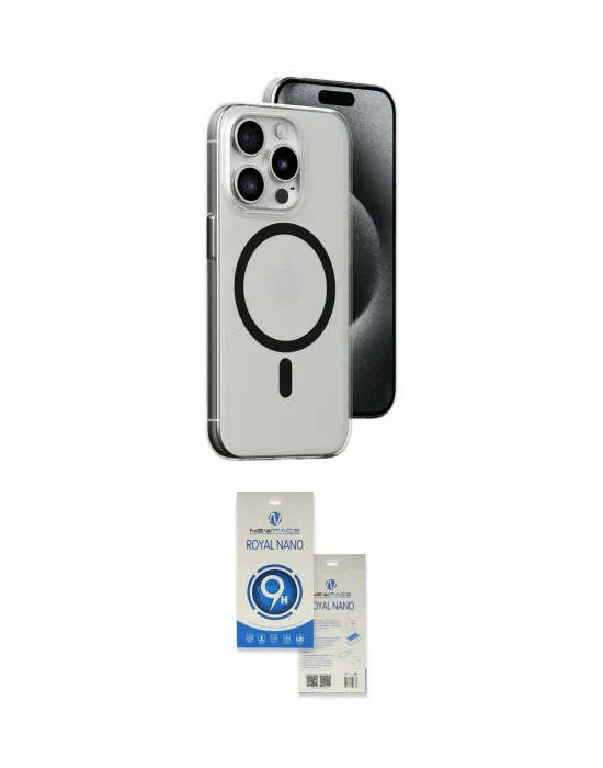 ieg™ iPhone 15 Pro Kılıf Odak Form Özel Seri - Şeffaf Royal Nano Ekran Koruyucu