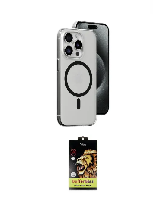 ieg™ iPhone 15 Pro Kılıf Odak Form Özel Seri - Siyah Buffer Cam Ekran Koruyucu