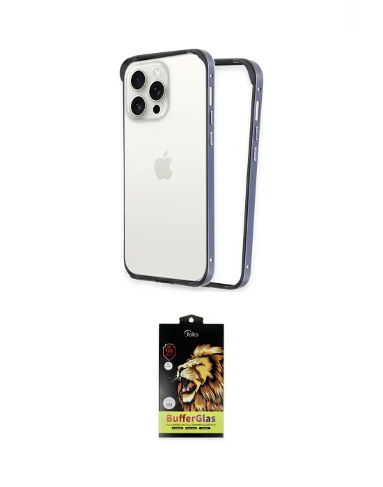 ieg™ iPhone 15 Pro Kılıf Pusula Asil Koleksiyonu - Siyah Buffer Cam Ekran Koruyucu