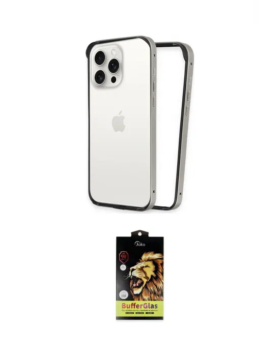 ieg™ iPhone 15 Pro Kılıf Pusula Asil Koleksiyonu - Siyah Buffer Cam Ekran Koruyucu