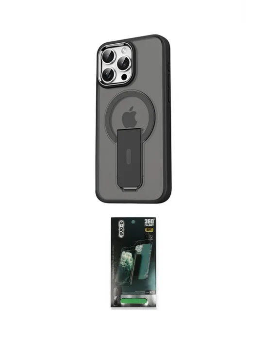 ieg™ iPhone 15 Pro Kılıf Pusula Doku Koleksiyonu - Şeffaf 360 Full Body Arka Koruyucu