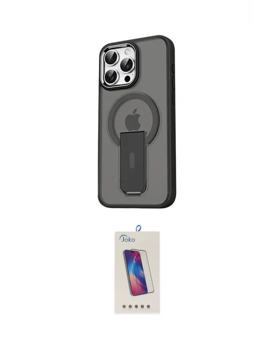 ieg™ iPhone 15 Pro Kılıf Pusula Doku Koleksiyonu - Siyah Joko 5D Cam