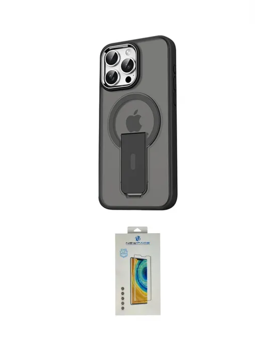 ieg™ iPhone 15 Pro Kılıf Pusula Doku Koleksiyonu - Siyah Polymer Nano Ekran Koruyucu
