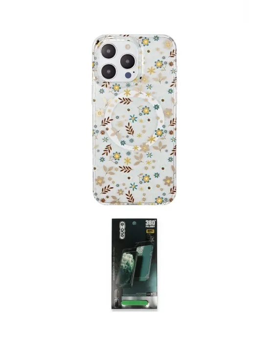 ieg™ iPhone 15 Pro Kılıf Pusula Form - Şeffaf 360 Full Body Arka Koruyucu