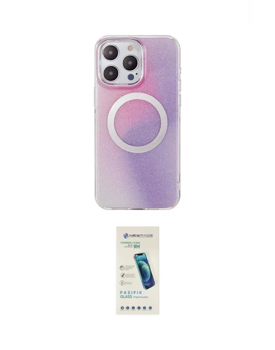 ieg™ iPhone 15 Pro Kılıf Pusula Form - Şeffaf Pasifik Cam Ekran Koruyucu