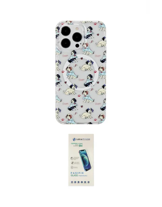 ieg™ iPhone 15 Pro Kılıf Pusula Form - Şeffaf Pasifik Cam Ekran Koruyucu