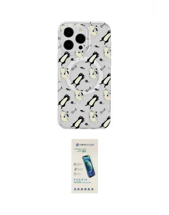 ieg™ iPhone 15 Pro Kılıf Pusula Form - Şeffaf Pasifik Cam Ekran Koruyucu