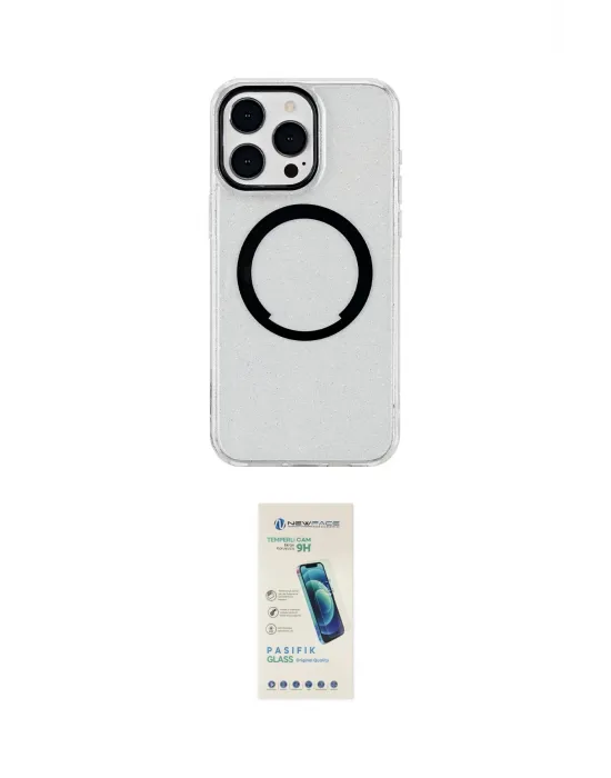 ieg™ iPhone 15 Pro Kılıf Pusula Form - Şeffaf Pasifik Cam Ekran Koruyucu
