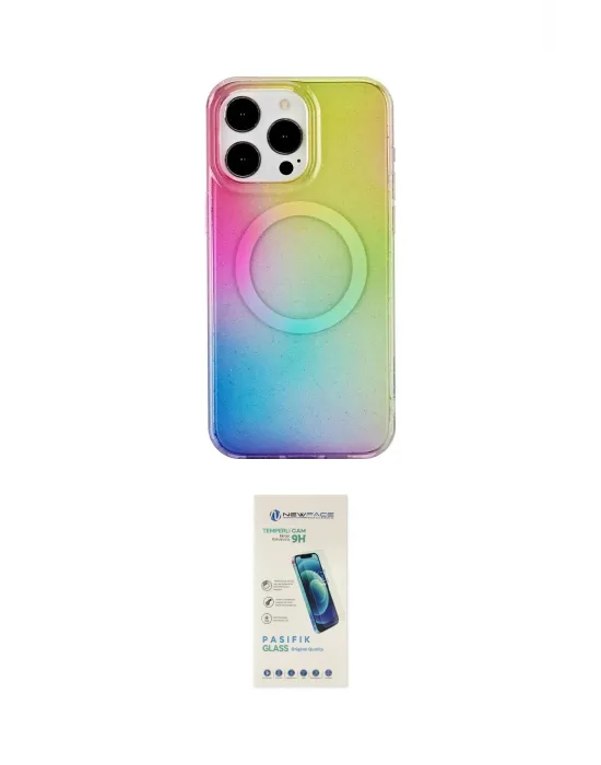 ieg™ iPhone 15 Pro Kılıf Pusula Form - Şeffaf Pasifik Cam Ekran Koruyucu