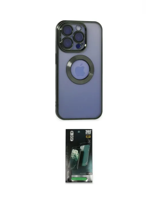 ieg™ iPhone 15 Pro Kılıf Pusula Form - Siyah 360 Mat Full Body Arka Koruyucu
