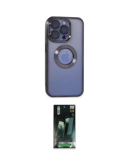 ieg™ iPhone 15 Pro Kılıf Pusula Form - Siyah 360 Mat Full Body Arka Koruyucu