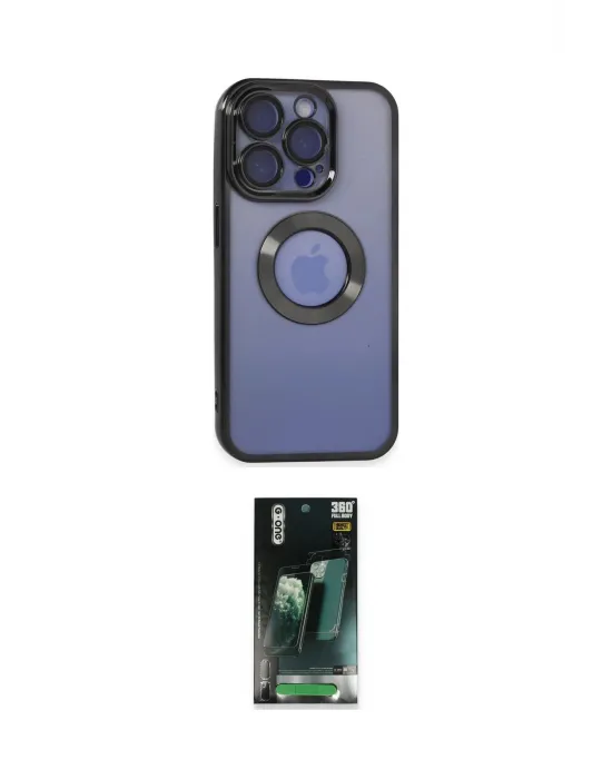 ieg™ iPhone 15 Pro Kılıf Pusula Form - Siyah 360 Mat Full Body Arka Koruyucu