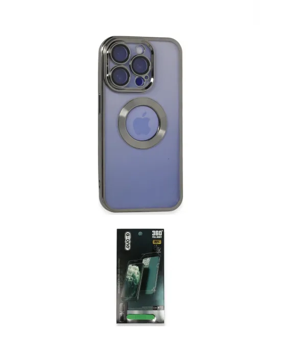 ieg™ iPhone 15 Pro Kılıf Pusula Form - Siyah 360 Mat Full Body Arka Koruyucu