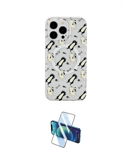 ieg™ iPhone 15 Pro Kılıf Pusula Form - Siyah 3D Antistatik Cam Ekran Koruyucu