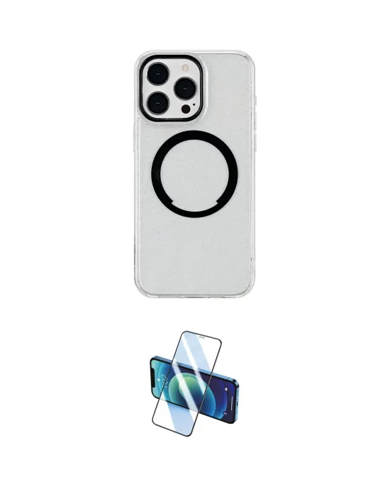 ieg™ iPhone 15 Pro Kılıf Pusula Form - Siyah 3D Antistatik Cam Ekran Koruyucu