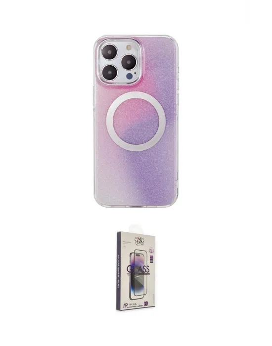 ieg™ iPhone 15 Pro Kılıf Pusula Form - Siyah Bilvis 3D Cam Ekran Koruyucu