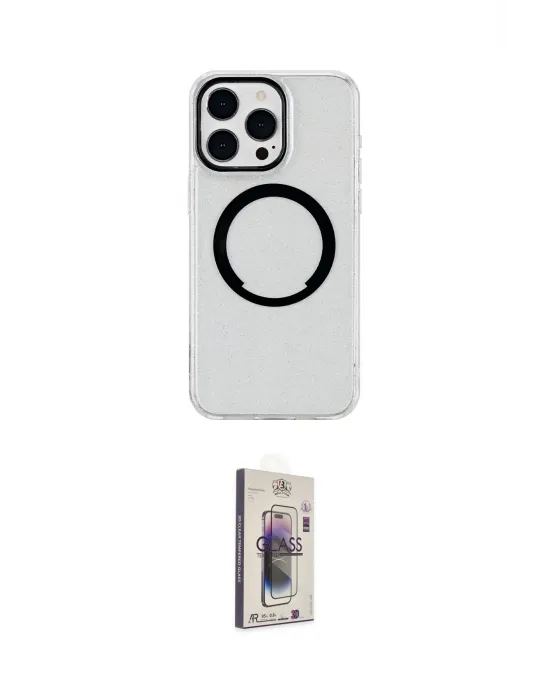 ieg™ iPhone 15 Pro Kılıf Pusula Form - Siyah Bilvis 3D Cam Ekran Koruyucu