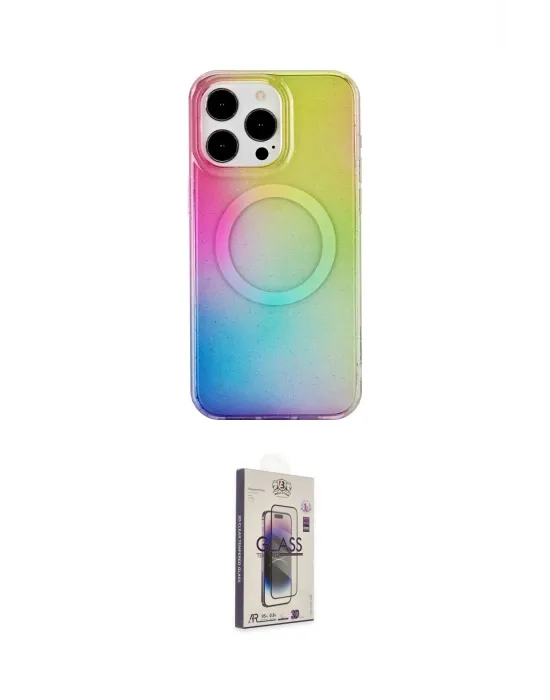 ieg™ iPhone 15 Pro Kılıf Pusula Form - Siyah Bilvis 3D Cam Ekran Koruyucu
