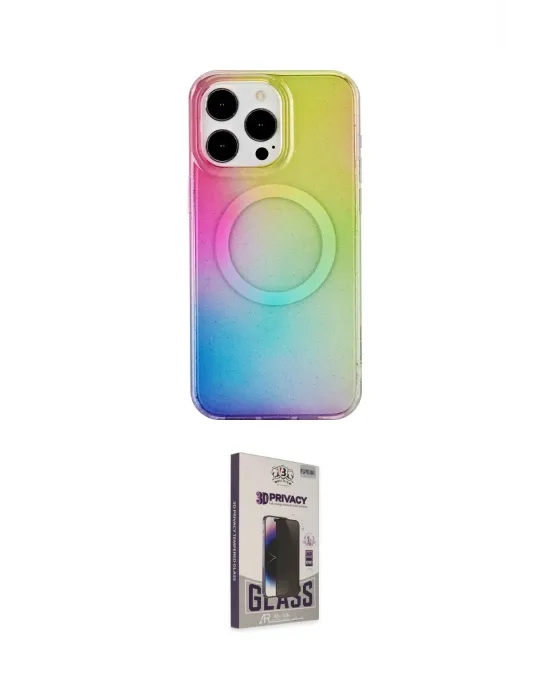 ieg™ iPhone 15 Pro Kılıf Pusula Form - Siyah Bilvis Hayalet Cam Ekran Koruyucu