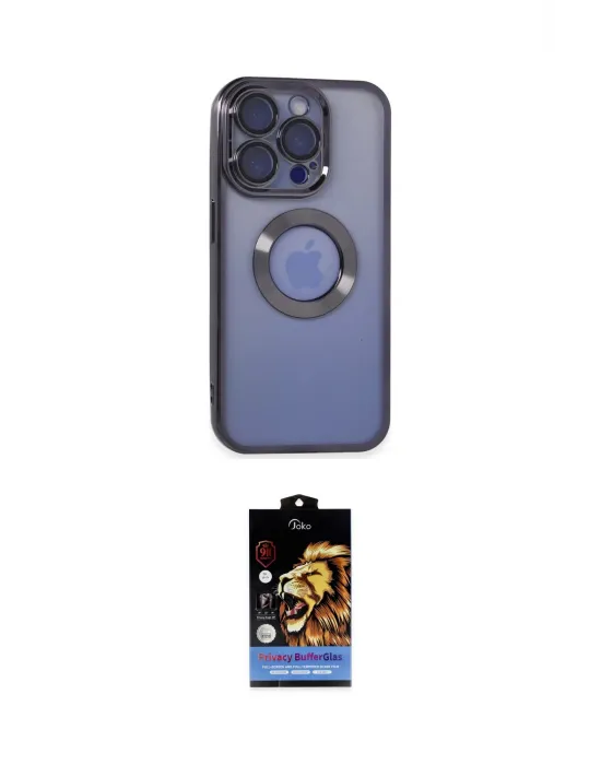 ieg™ iPhone 15 Pro Kılıf Pusula Form - Siyah Buffer Hayalet Cam Ekran Koruyucu