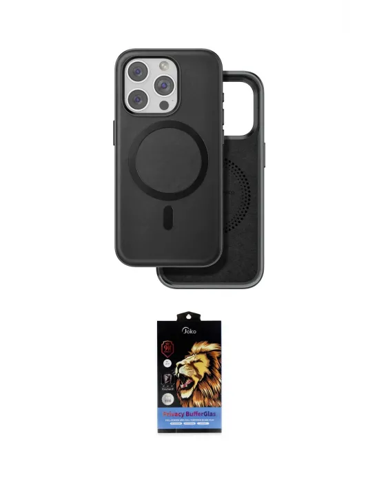 ieg™ iPhone 15 Pro Kılıf Pusula Işık Koleksiyonu - Siyah Buffer Hayalet Cam Ekran Koruyucu