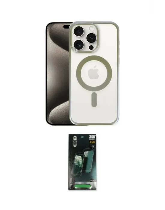 ieg™ iPhone 15 Pro Kılıf Siluet Çizgi Serisi - Şeffaf 360 Full Body Arka Koruyucu