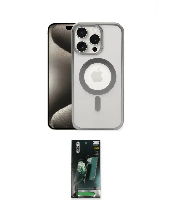 ieg™ iPhone 15 Pro Kılıf Siluet Çizgi Serisi - Şeffaf 360 Full Body Arka Koruyucu
