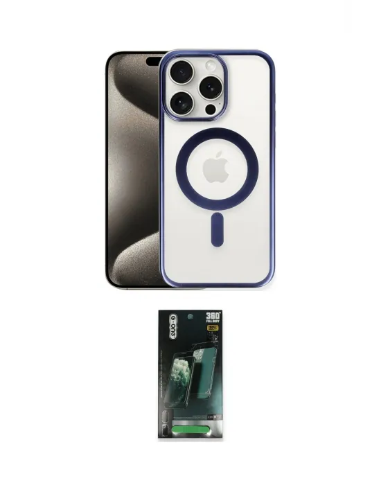 ieg™ iPhone 15 Pro Kılıf Siluet Çizgi Serisi - Şeffaf 360 Full Body Arka Koruyucu
