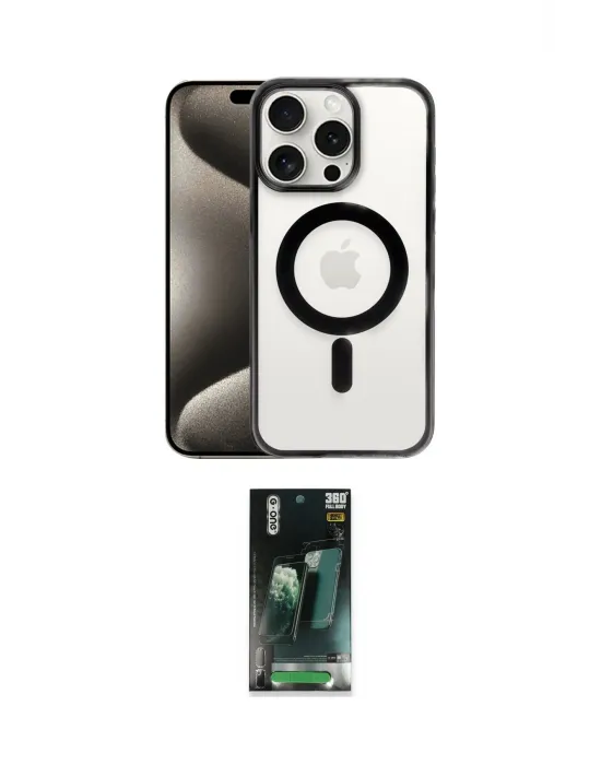 ieg™ iPhone 15 Pro Kılıf Siluet Çizgi Serisi - Şeffaf 360 Full Body Arka Koruyucu