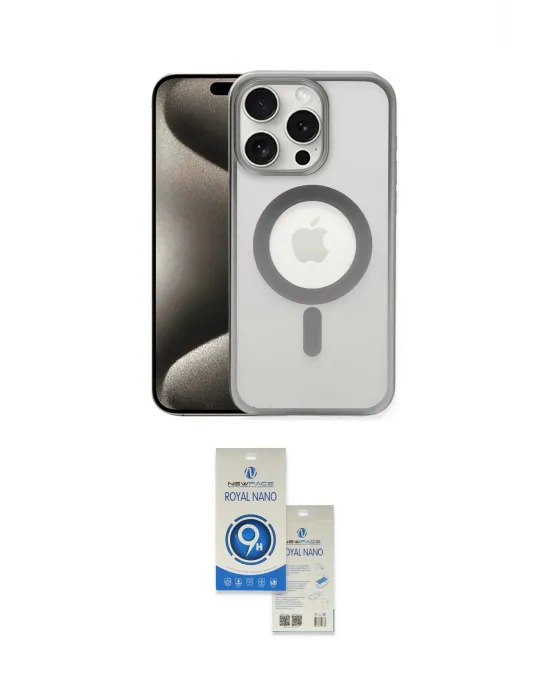 ieg™ iPhone 15 Pro Kılıf Siluet Çizgi Serisi - Şeffaf Royal Nano Ekran Koruyucu