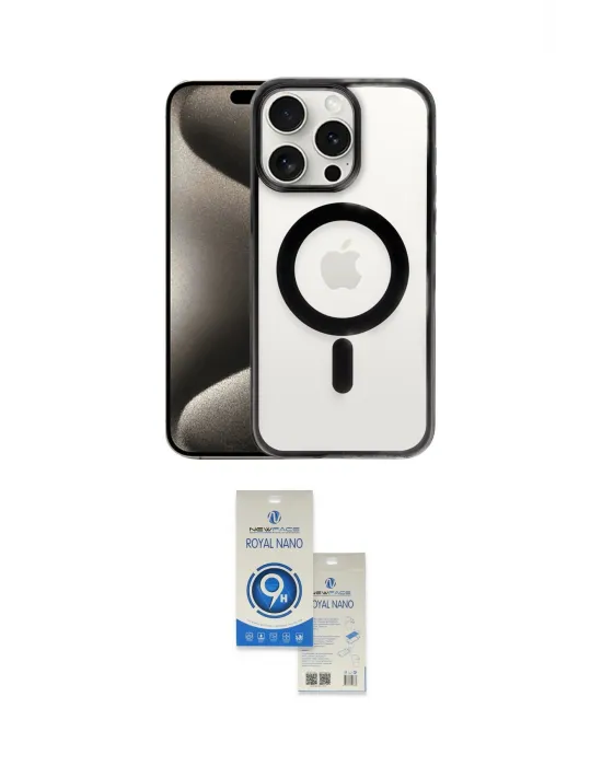 ieg™ iPhone 15 Pro Kılıf Siluet Çizgi Serisi - Şeffaf Royal Nano Ekran Koruyucu