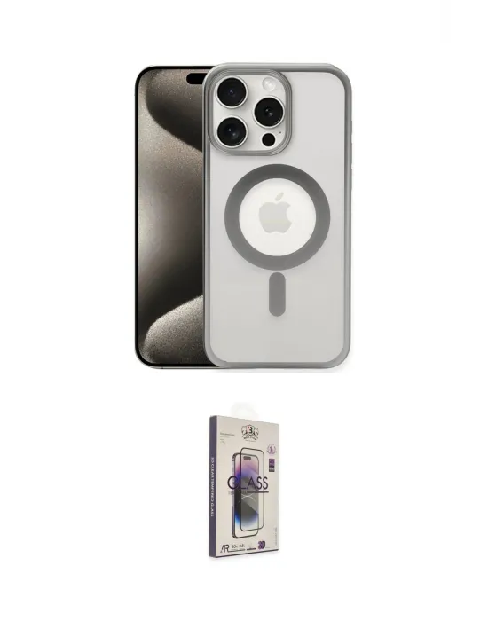 ieg™ iPhone 15 Pro Kılıf Siluet Çizgi Serisi - Siyah Bilvis 3D Cam Ekran Koruyucu