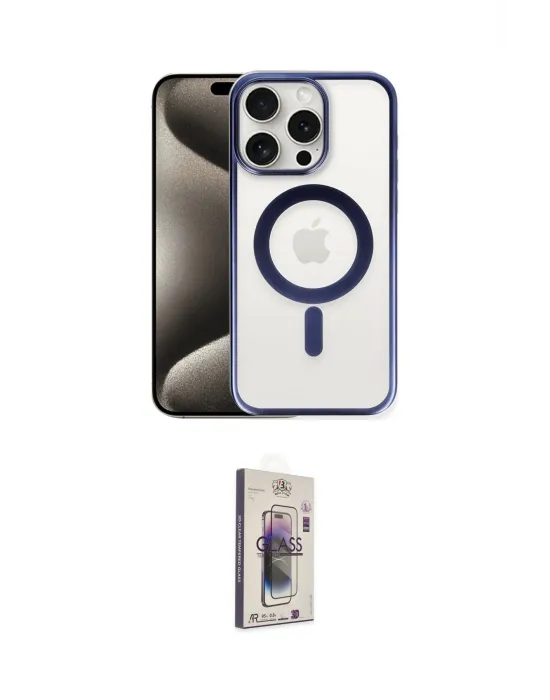 ieg™ iPhone 15 Pro Kılıf Siluet Çizgi Serisi - Siyah Bilvis 3D Cam Ekran Koruyucu