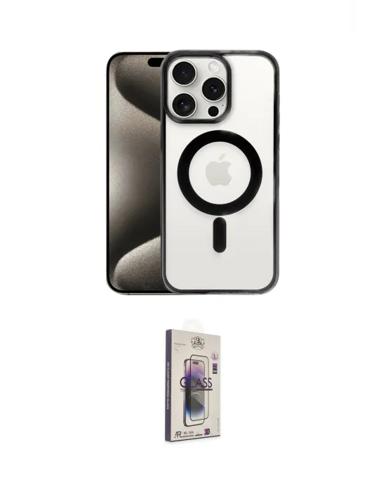 ieg™ iPhone 15 Pro Kılıf Siluet Çizgi Serisi - Siyah Bilvis 3D Cam Ekran Koruyucu