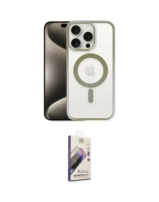 ieg™ iPhone 15 Pro Kılıf Siluet Çizgi Serisi - Siyah Bilvis 3D Mat Cam Ekran Koruyucu