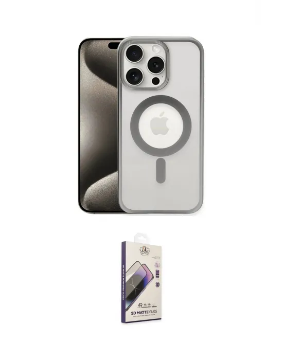 ieg™ iPhone 15 Pro Kılıf Siluet Çizgi Serisi - Siyah Bilvis 3D Mat Cam Ekran Koruyucu