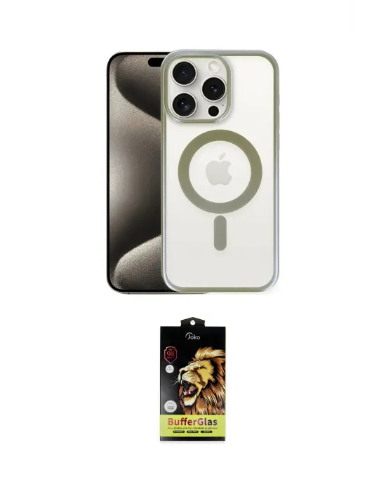 ieg™ iPhone 15 Pro Kılıf Siluet Çizgi Serisi - Siyah Buffer Cam Ekran Koruyucu