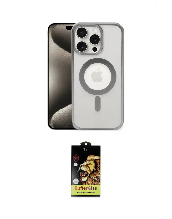ieg™ iPhone 15 Pro Kılıf Siluet Çizgi Serisi - Siyah Buffer Cam Ekran Koruyucu