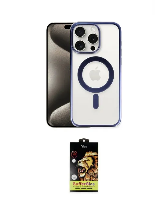 ieg™ iPhone 15 Pro Kılıf Siluet Çizgi Serisi - Siyah Buffer Cam Ekran Koruyucu
