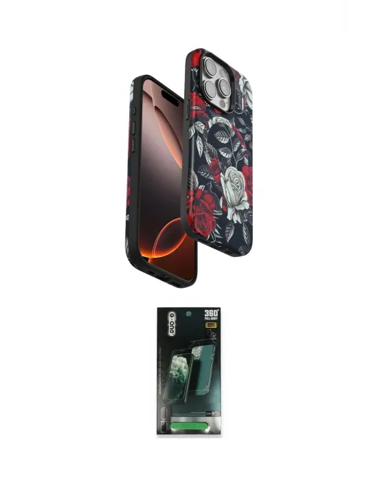 ieg™ iPhone 15 Pro Kılıf Siluet Doku - Şeffaf 360 Full Body Arka Koruyucu