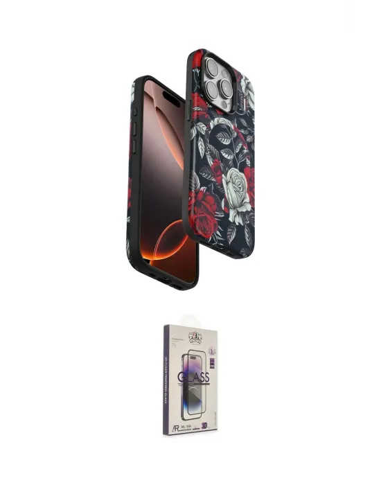 ieg™ iPhone 15 Pro Kılıf Siluet Doku - Siyah Bilvis 3D Cam Ekran Koruyucu
