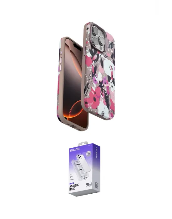 ieg™ iPhone 15 Pro Kılıf Siluet Doku - Siyah Bilvis 5in1 3D Magic Cam Ekran Koruyucu