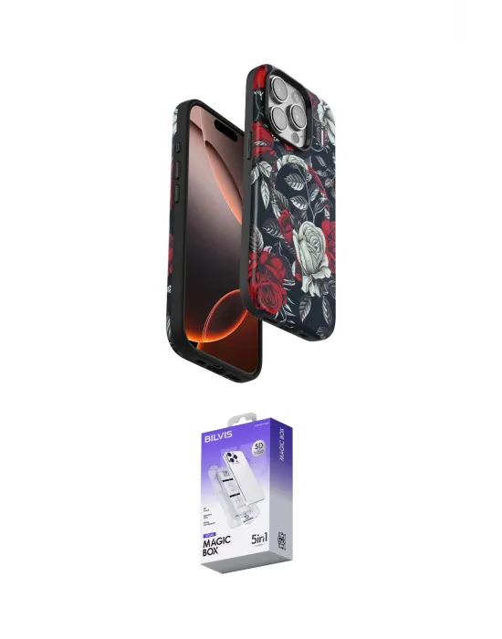 ieg™ iPhone 15 Pro Kılıf Siluet Doku - Siyah Bilvis 5in1 3D Magic Cam Ekran Koruyucu